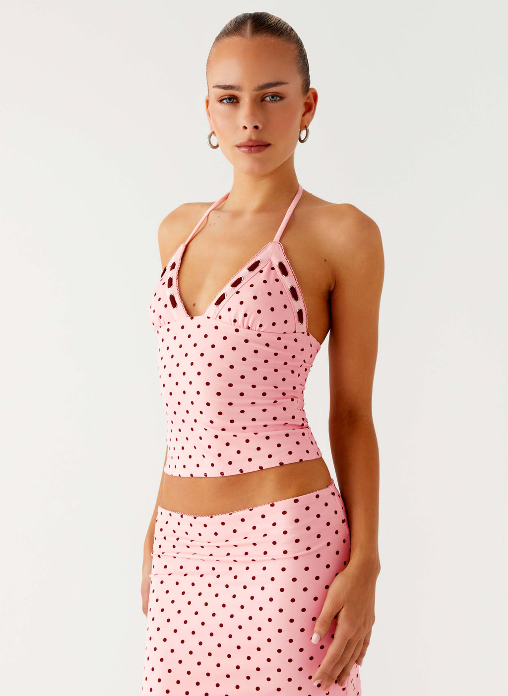 Bahama Eyelet Lace Up Top - Strawberry Dot