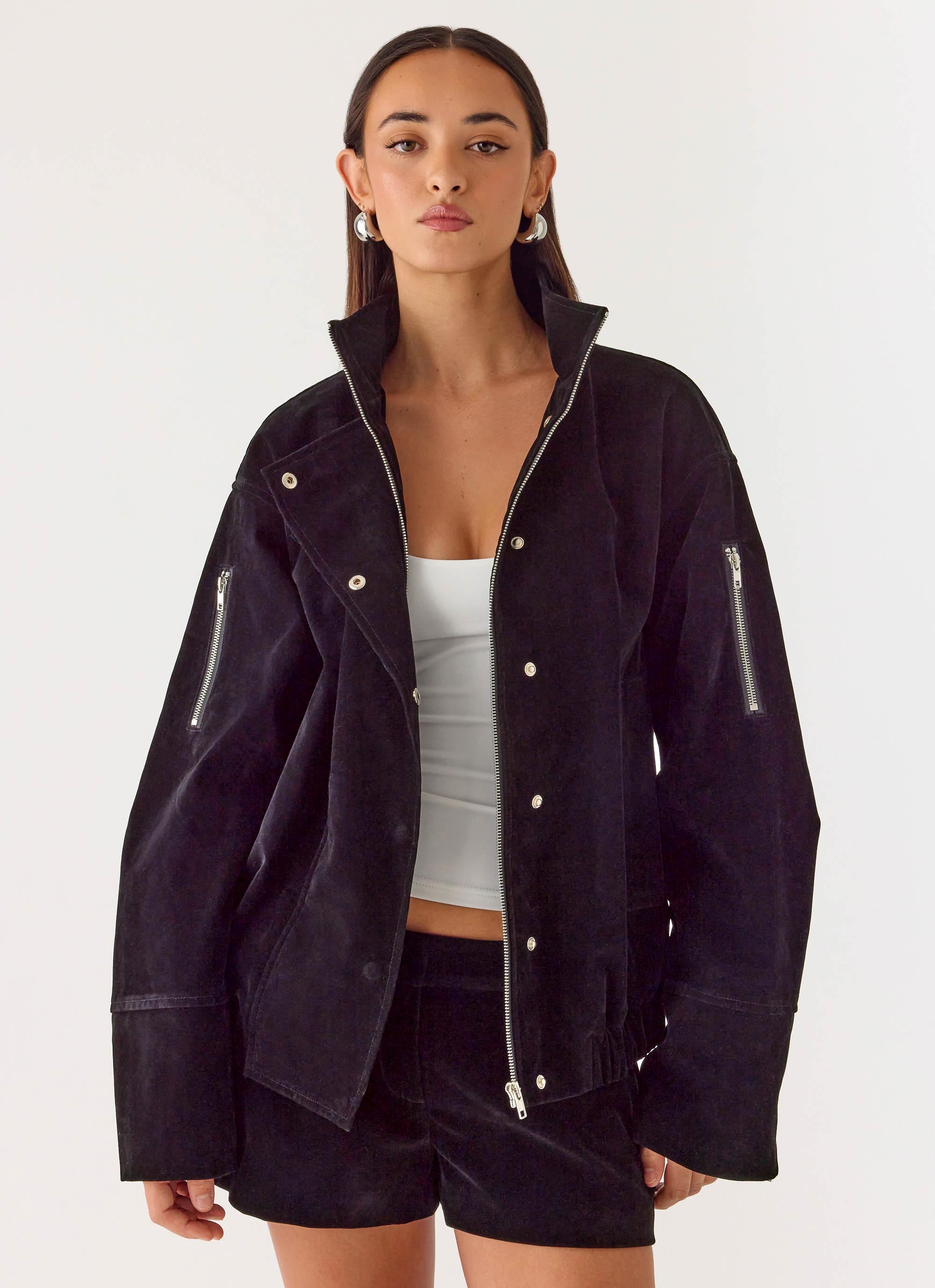Marlow Faux Suede Jacket - Black