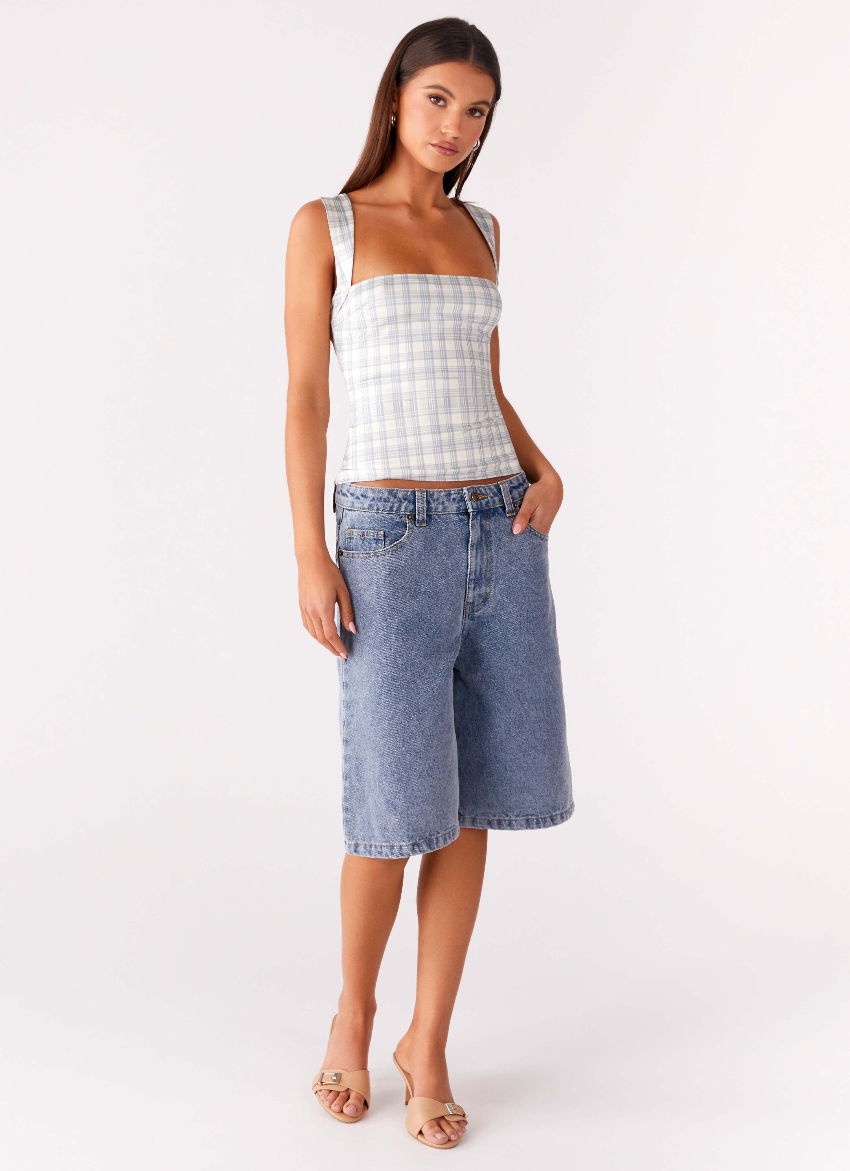 No Drama Strap Top - Grey Check